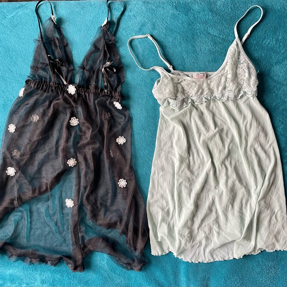 bundle of 2 nightgown lingerie victoria secret mint daisy black light green